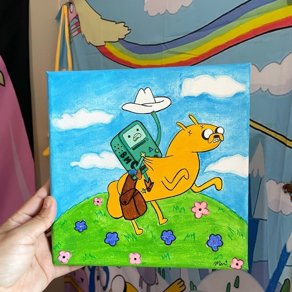Adventure time cowboy beemo riding Jake the dog hand painted canvas art - Picture 5 of 16